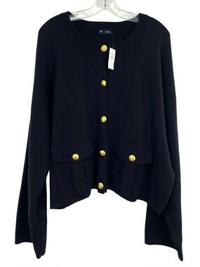 Gap Women’s Wool Blend Knit Black Cardigan Sweater Gold Button Up Size XXL New